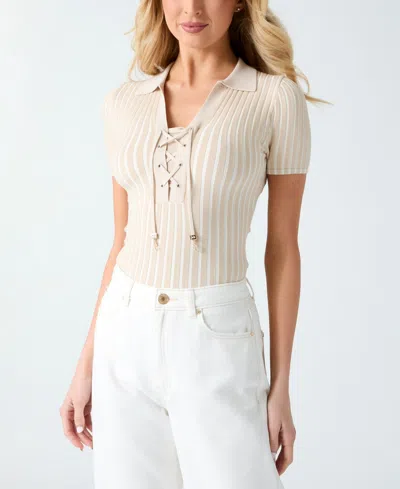 Guess Women's Regina Short-sleeve Polo Sweater In Neutral