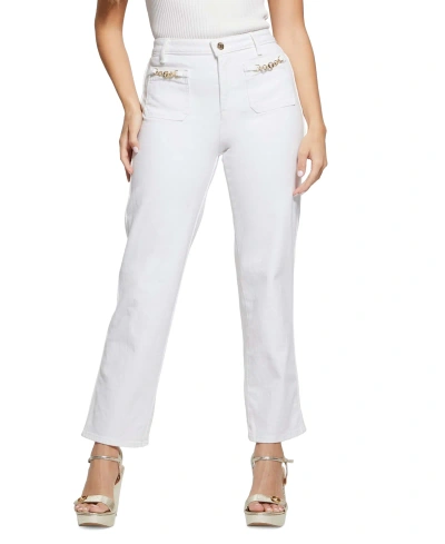 Guess Women's Relaxed Charm Straight Eg Jeans In Pure White Multi