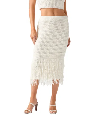 Guess Women's Remi High-waisted Midi Fringed Sweater Skirt In Dove White