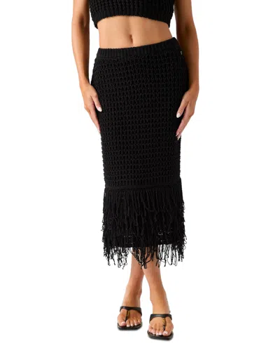 Guess Women's Remi High-waisted Midi Fringed Sweater Skirt In Jet Black