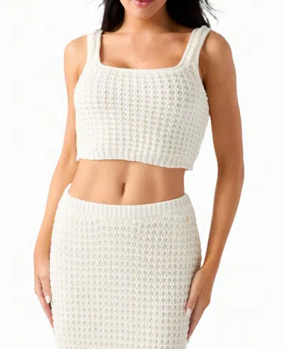 Guess Women's Remi Square-neck Sleeveless Crop Cotton-blend Sweater Tank In Dove White