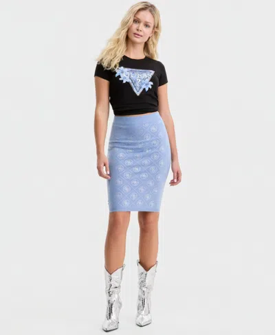 Guess Women's Rhinestone 4g Sweater Skirt In Blue