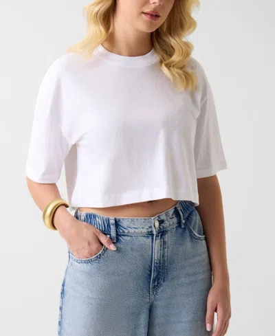 Guess Women's Rhinestone Embellished Crewneck Cropped T-shirt In White