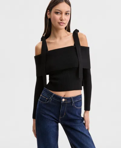 Guess Women's Ribbed Terra Cold-shoulder Sweater In Black