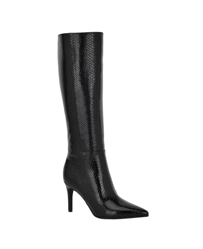 Guess Richee Pointed Toe Knee High Boot In Black Lizard