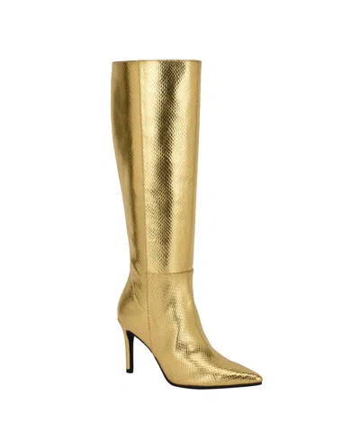 Guess Women's Richee Tall Shafted Pointy Toe Knee High Dress Boots In Gold Snake
