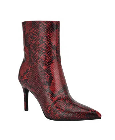 Guess Women's Richery Stiletto Heel Ankle Dress Booties In Red Snake