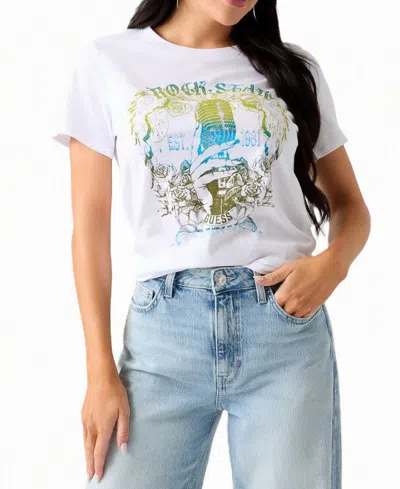 Guess Women's Rock Star Easy Graphic Short-sleeve Relaxed-fit Top In Pure White