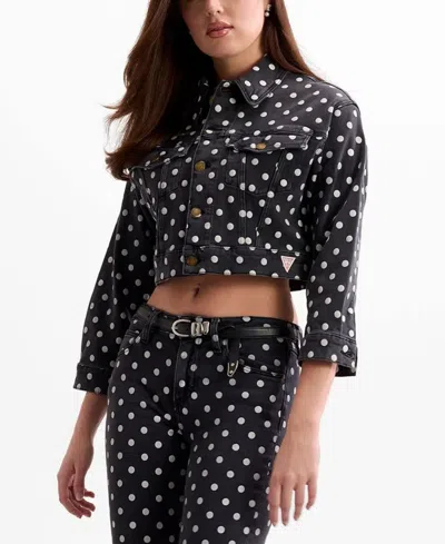 Guess Women's Rosalyn Collared Crop Jacket In Black
