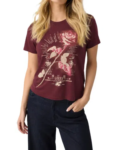 Guess Women's Rose Glow R4 Graphic Fitted T-shirt In Burgundy