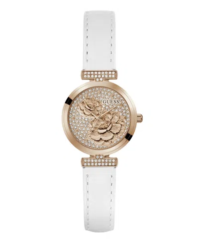 Guess Women's Rose Gold-tone Stainless Steel White Leather Analog Watch, 28mm