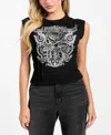 Guess Ricker Rose Embellished Corset Graphic T-shirt In Black
