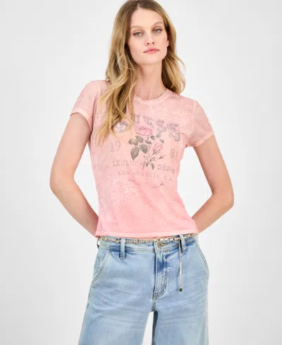 Guess Women's Roses Graphic-print T-shirt In Pink