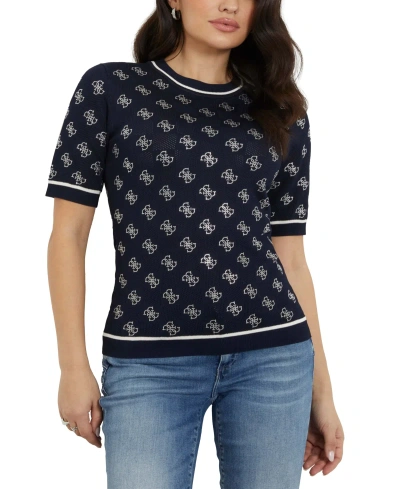 Guess Women's Rosie 4g Embellished Short-sleeve Sweater In Cave Blue Multi