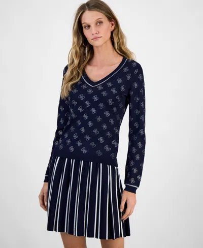 Guess Women's Rosie Four-g Rhinestone Sweater In Blackened Blue