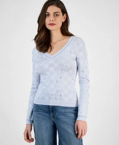 Guess Women's Rosie Four-g Rhinestone Sweater In Sky High