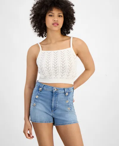 Guess Women's Ruth Cotton Cropped Pointelle Sweater In Cream White