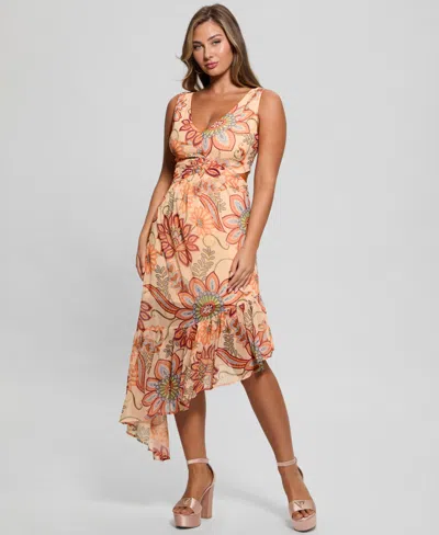 Guess Women's Sabrina Printed Asymmetric-ruffle-hem Dress