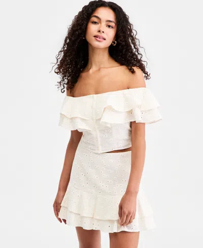Guess Women's Sade Ruffled Cotton Off-the-shoulder Top In Multi