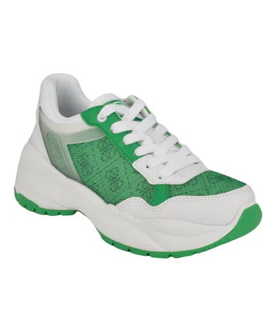 Guess Women's Samra Lace-up Logo Joggers Sneakers In Green Logo Multi