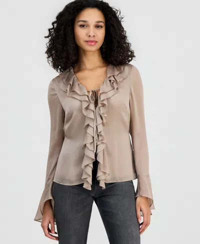 Guess Women's Sana Ruffled Long-sleeve Blouse In Brown