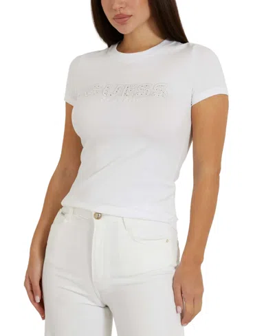 Guess Women's Sangallo Eyelet Applique T-shirt In Pure White