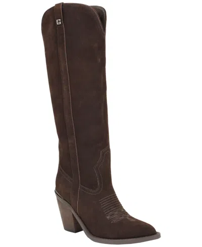 Guess Women's Sashon Knee-high Topstitched Western Boots In Brown