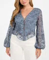 Guess Women's Seiah Embroidered Blouson-sleeve Blouse In Blue