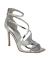 Guess Women's Sella Open Toe Cross Strap Single Sole Heels In Silver Mirror Metallic