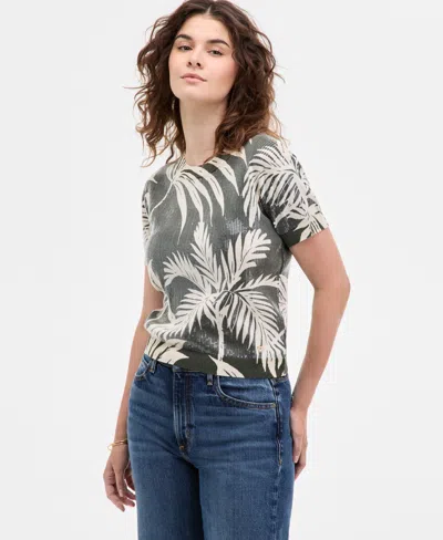 Guess Women's Sequin Printed Short-sleeve Sweater
