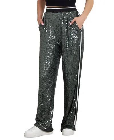 Guess Women's Sequined Track Pants In Greenery