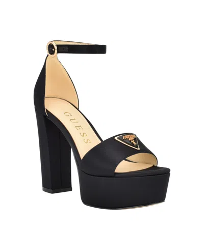 Guess Women's Seton Two-piece Platform Dress Sandals In Black Satin