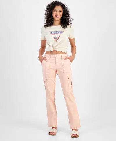 Guess Women's Sexy Straight Mid-rise Cargo Pants In Peach Sky