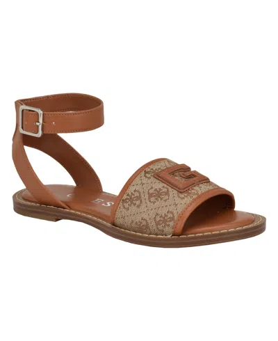 Guess Women's Shay Logo One Band Sandal With Ankle Strap In Medium Brown