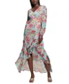 Guess Sheila Print Ruffle Long Sleeve High-low Maxi Dress In P8gk-open