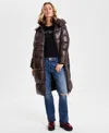 Guess Women's Shine Hooded Mid-length Puffer Coat In Brown Espresso