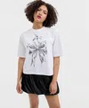 Guess Women's Short-sleeve Chrome Bow Crewneck T-shirt In White