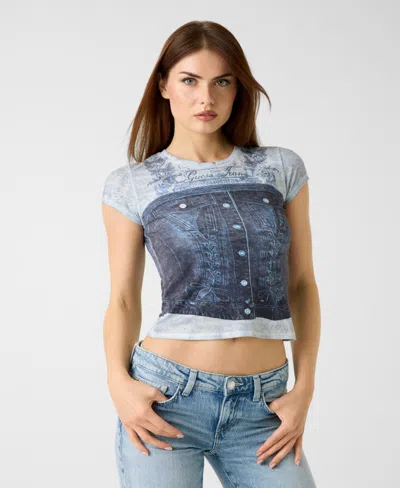 Guess Women's Short-sleeve Denim Bustier R5 Sub Top In Blue