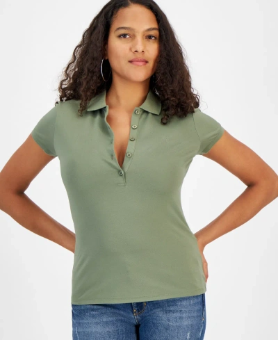 Guess Women's Short-sleeve Polo Shirt In Lichen Leaf Green