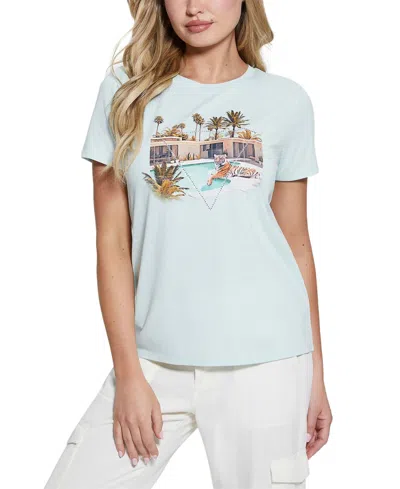 Guess Women's Short Sleeve Poolside Tiger Easy T-shirt In Soft Mint