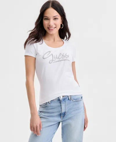 Guess Women's Short-sleeve Script-logo T-shirt In White
