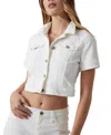 Guess Women's Short-sleeve Sexy Cropped Jean Jacket In White