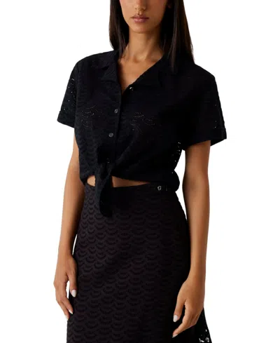 Guess Women's Short-sleeve Collared Shirt In Black