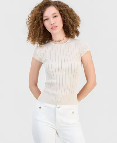 Guess Women's Short-sleeve Crew Neck Sweater In White