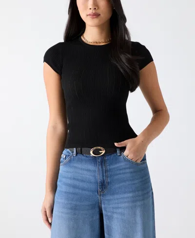 Guess Women's Short-sleeve Crew Neck Sweater In Black