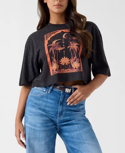 Guess Women's Short-sleeve Desert Rose Crop Oversize T-shirt In Black