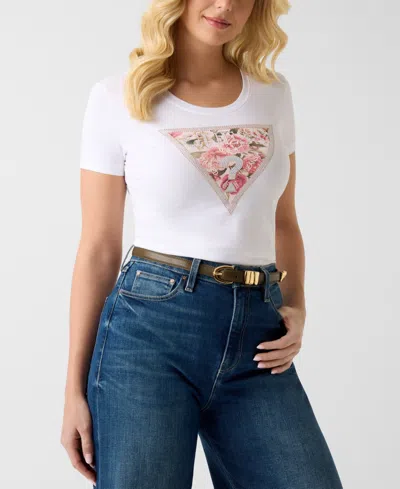 Guess Women's Short-sleeve Peony Triangle T-shirt In White