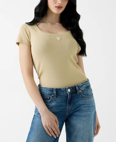 Guess Women's Short-sleeve Triangle Patch Scoop Neck T-shirt In Neutral