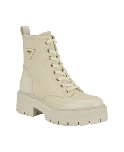Guess Women's Shun Triple Triangle Lace-up Lug Sole Combat Boots In Ivory Logo