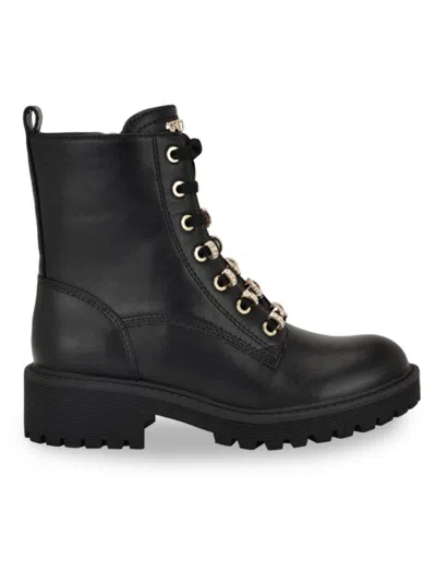 Guess Women's Sionaa 45mm Logo Charm Combat Boots In Black
